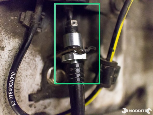 Install but do not tighten stainless steel braided line to factory hard line. This will allow you to set stainless steel braided brake line into correct position. Stainless steel braided brake line will have notched sections allowing it to mate to chassis bracket.