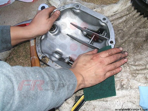 Do the same on the differential cover. Use Scotchbrite to remove the remaining gasket on the cover and differential.