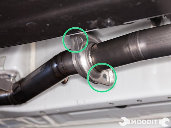 Secure factory hardware from front pipe to catback.