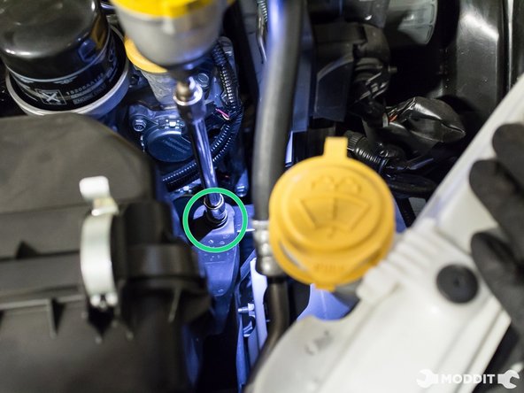 Note: The fifth bolt is location on the intake resonator box to the radiator support.