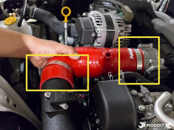 Make sure to install the hose clamps first. Have the hose clamps with the tighten screw to right side of the vehicle.