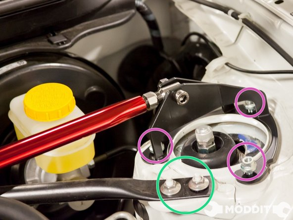 The strut bar also comes pre-assembled from Tanabe, so all you have to do initially is slip the holes over the corresponding strut bolts.