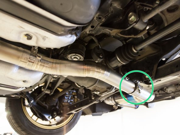 With everything lightly bolted, slide the midpipe into the axle back to make a good connection between the two.