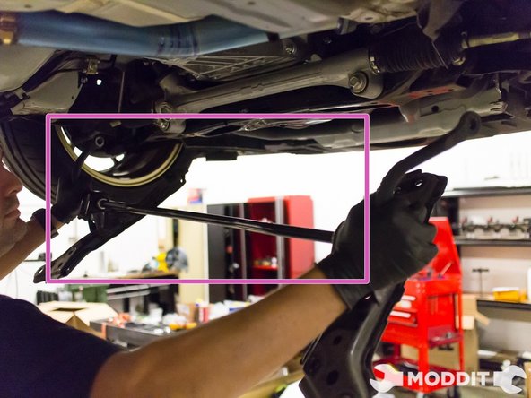 After the lower most bolts are removed from the Sway Bar supporting brackets, one can easily pull the sway bar assembly out.