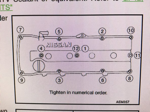 Torque specs for the bolts are first at 3 ft-lbs and then 6-7ft-lbs to finish off.  Sequence is in the picture.