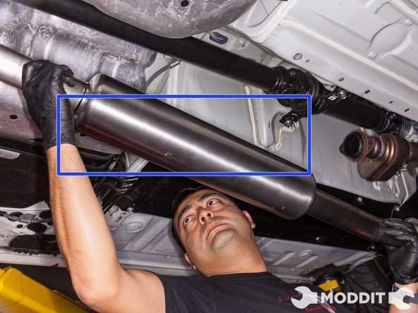 Then carefully slide the pipe with the resonator on. Its always a good idea to have an extra hand if needed.