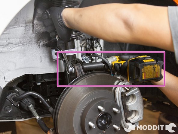 Stance supplies the extra end links which are a little bit longer to adjust for the small changes in geometry. Since we had new end links in our kit, we removed the oem end links entirely and swapped in the new ones. We then proceeded to repeat this process for both sides.