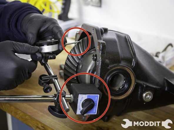 After rotating it a few times one can see the contact surface and evaluate the pattern. Here you will be able to see just how off the contact is and whether or not you will need to re-install the differential again.