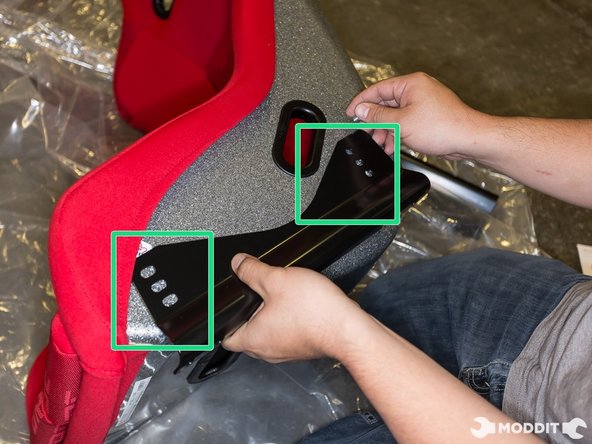 Bolt the side mounts on to the seat first. This prevents the seats from being stretched and damaged if the side mounts were too far apart being bolted into the rail first.