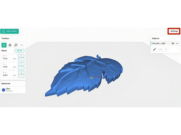 Click on ‘Settings’ in the top right to adjust project settings
