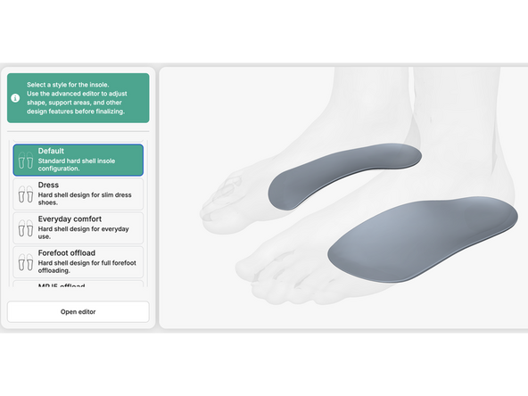 In Stryde Design, ensure you have selected a three-quarter length insole for printing with Align. 'Default' will be the standard choice for most Align prints.
