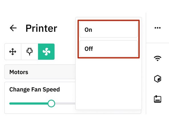 Click on Fan symbol to turn the motors on/off.