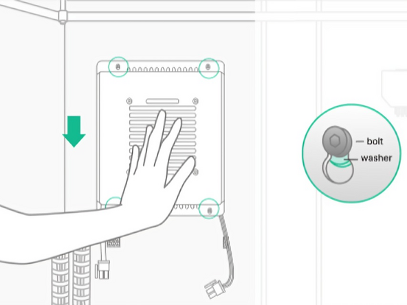 Ensure the washers positioned between the Chamber Heater sheet metal and the metal stand off on Element