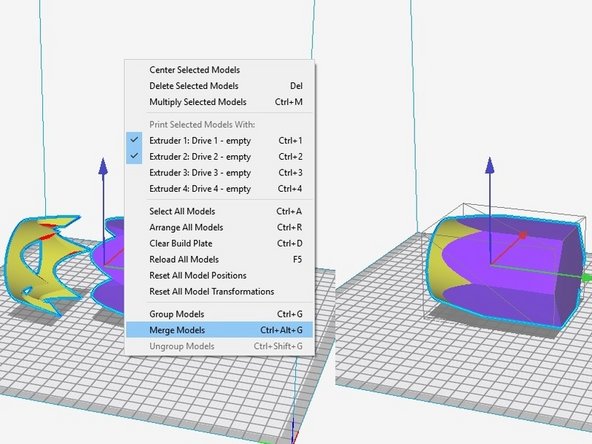 Now you're set to slice! When you load multiple STL files, you can assign an extruder for each file which will colour-coordinate with the material profile.
