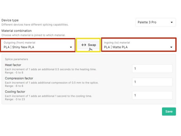 Only one set of values will be needed, and the option to reverse the ingoing and outgoing material will be disabled.