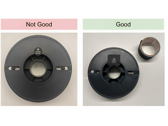 With a rough or non-flat surface, you can ensure the tag will be readable by flattening the application area as much as possible with tape, before adhering the tag to the spool