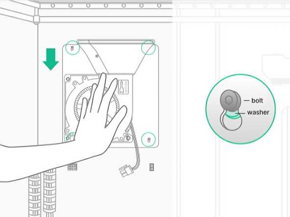Position the Cooling Module's slots over the 4 bolts, and slide down to secure in place