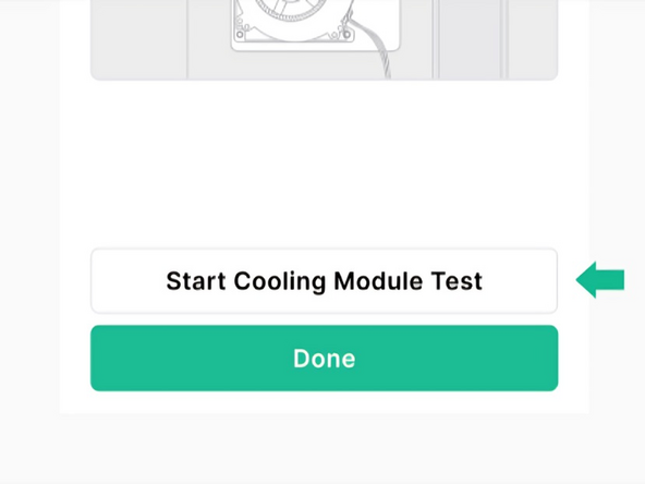 To test that the Cooling Module is properly installed, please click Start Cooling Module Test  at the end of the on-screen installation workflow