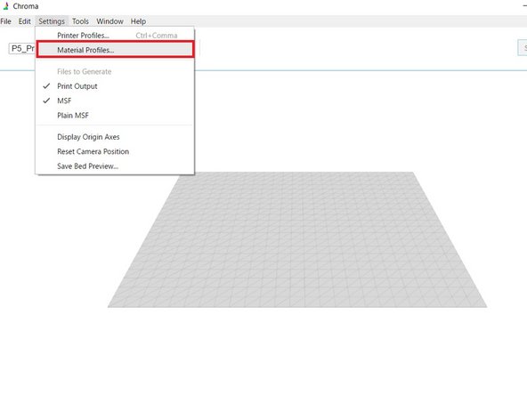 To use the Heat, Compression, and Cooling Factors found during Splice Tuning, open your Material Profiles in Chroma by selecting Profiles &gt; Material Profiles.