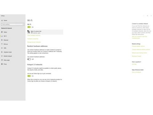 At this point, your Canvas Hub is broadcasting its own network that can be located on your WiFi networks. The name for this network will be the same as your serial number with the format 'XXXX-XX-canvas-hub'. In our example, the network is called '0ALX-ch-canvas-hub' or 'abcd-ch-canvas-hub'. Connect to your Canvas Hub's hotspot. 