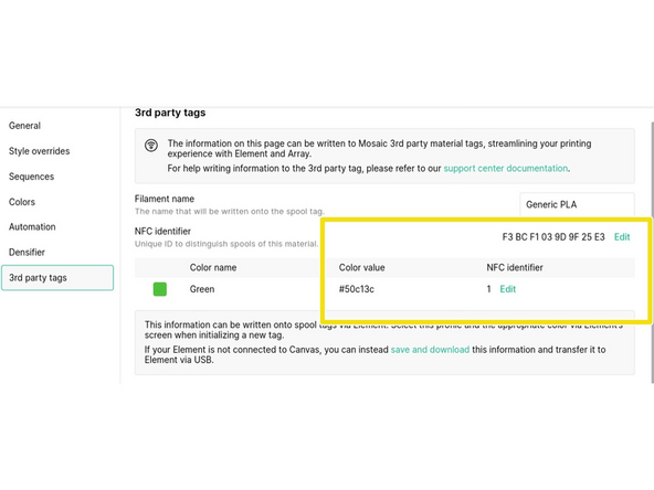 In the 3rd party tags tab, click + Add NFC Tag Information