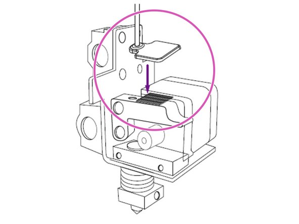 This is secured to your extruder using provided Velcro squares - secure the Velcro square to next  to your extruder’s filament input.