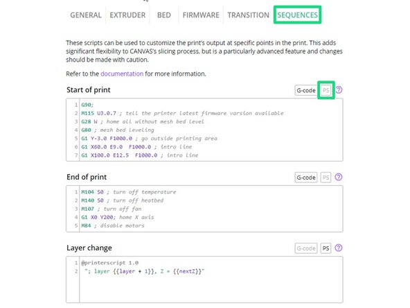 PrinterScript allows for advanced sequencing in starting scripts, ending scripts, side transitions, layer changes and material changes.