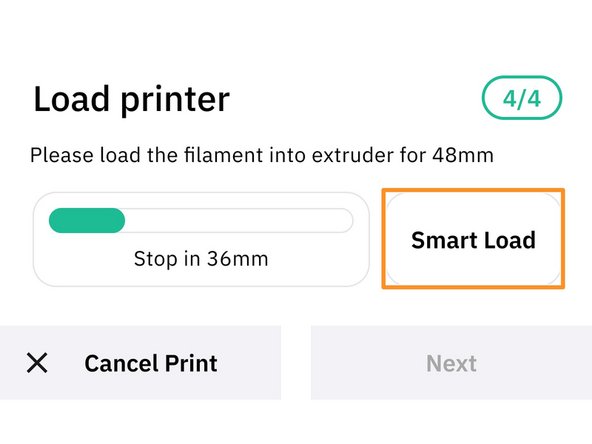Smartloading in connected mode with the printer, will automatically load the remaining amount of filament to the nozzle.