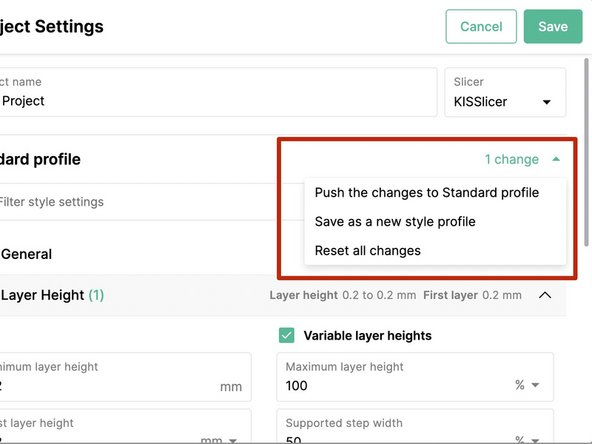 Slicer settings can be changed on a per project basis in Canvas.