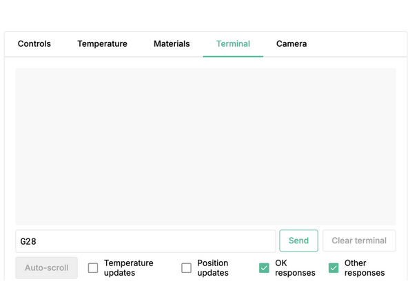 If bed levelling failures persist after following steps 1-4, navigate to the Terminal tab in Canvas device view.