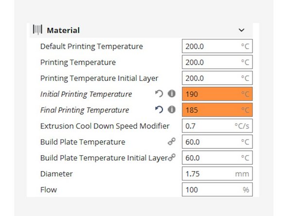 Set the Initial Printing Temperature and Final Printing Temperature to be the same as your Printing Temperature.