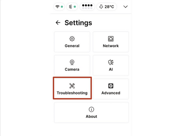 If the Transition System and print head are in working order, it's now time to test TS alignment. Proceed to Settings &gt; Troubleshooting to begin the testing workflow