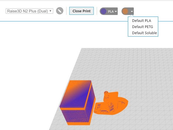 Launch Chroma and select the active printer profile. Load GCode saved from slicer. Assign colors/materials to drive inputs (the first color selector is for drive 1, second color selector is drive 2, etc.). Clicking the colored circle will allow color to be selected, and the dropdown arrow will allow material profiles to be selected for that drive.