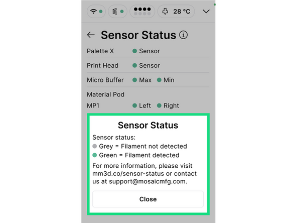During printing, access under More > Sensor Status