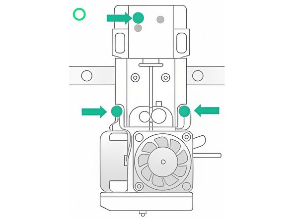 Continue to press the print head against the fixed mount, and use your other hand to install and tighten all three thumbscrews
