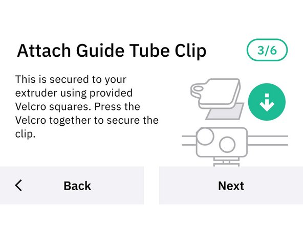 Check that the extruder clip is attached to the printer, using velcro provided.