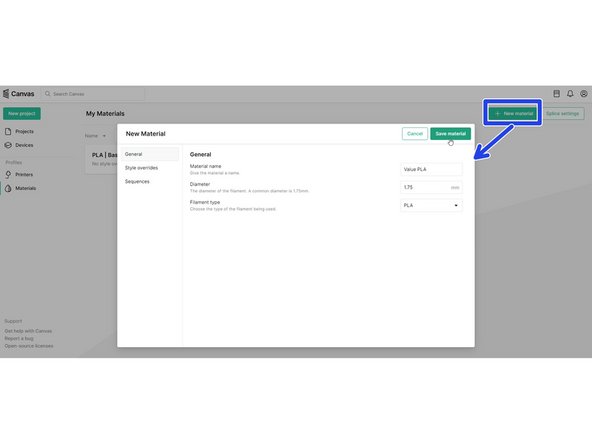 From the Canvas main menu, go to Materials.