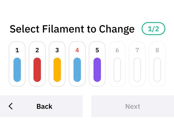 Changing filament can be done while a print is in progress, and will retract the selected input so that a new filament can be loaded. This can be done to change colors for the print, or preemptively load a new spool before filament runs out.