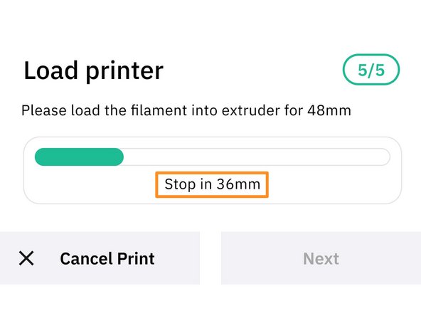 Jog the remaining filament prompted on Palette’s screen, by using the printer's screen/controls to drive the filament forward.