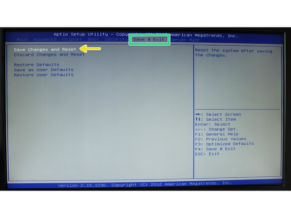 With arrow keys select  Save &amp; Exit