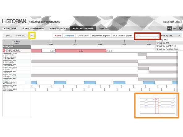 The view can be zoomed (by dragging the zoom slider on the right top part of the page) or sorted.