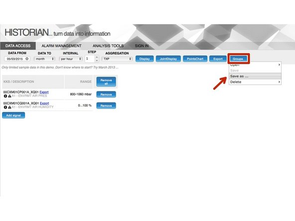 Users can save the list of frequently used signals in the so-called Group and can be private or public