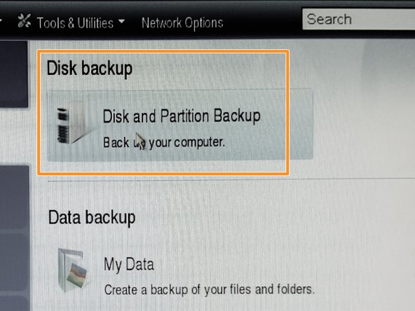 Select &quot;Disk and Partition Backup&quot;
