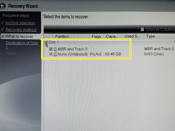 Select disk to recover