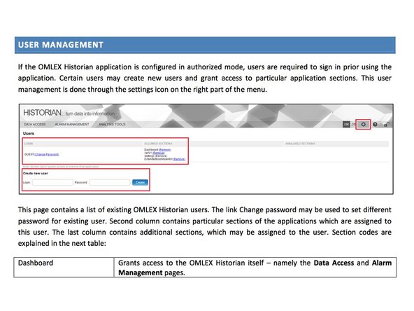 If the OMLEX Historian application is configured in authorized mode, users are required to sign in prior using the application.