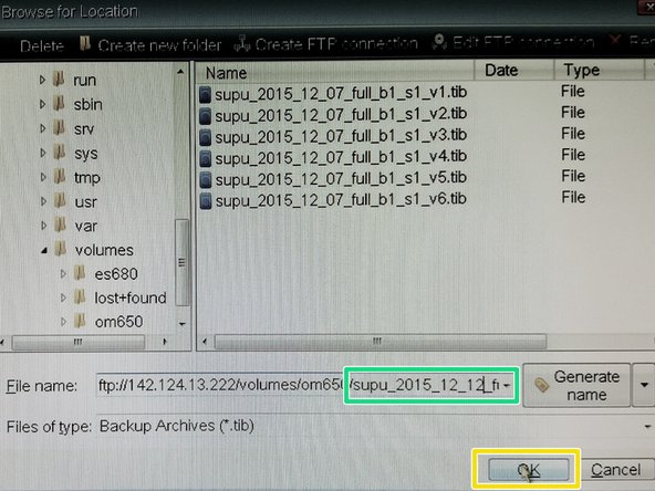 Type Backup File name