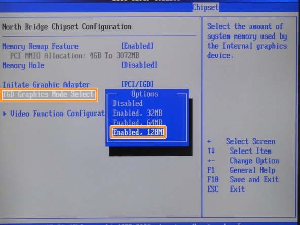Select Enabled. 128MB