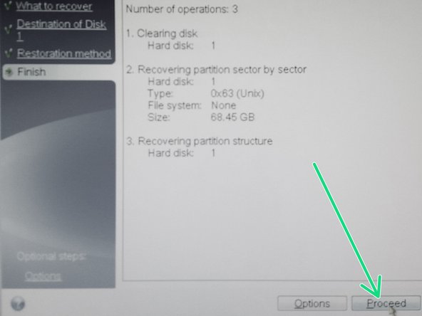 After recovery setup summary is shown - hit &quot;Proceed&quot; button to start recovery process.