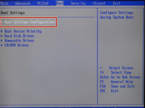 Select Boot Settings Configuration
