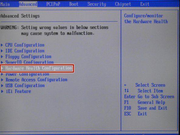 Select Hardware Health Configuration